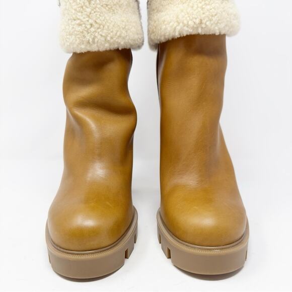 Christian Louboutin Brodeback Shearling Brown Leather Platform Boots Size 40 - Picture 5 of 14